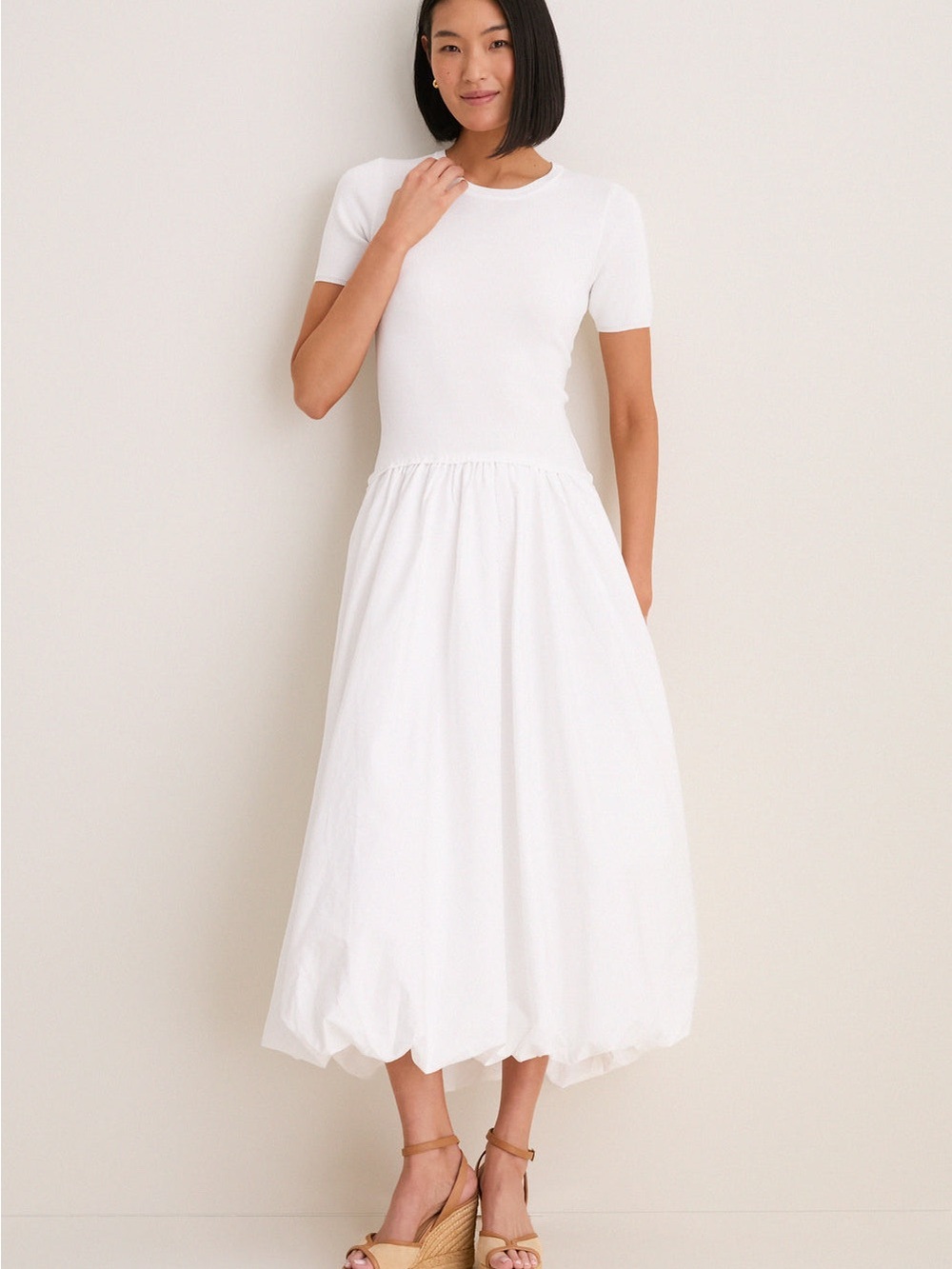 Moon River White Bubble Skirt Midi Dress